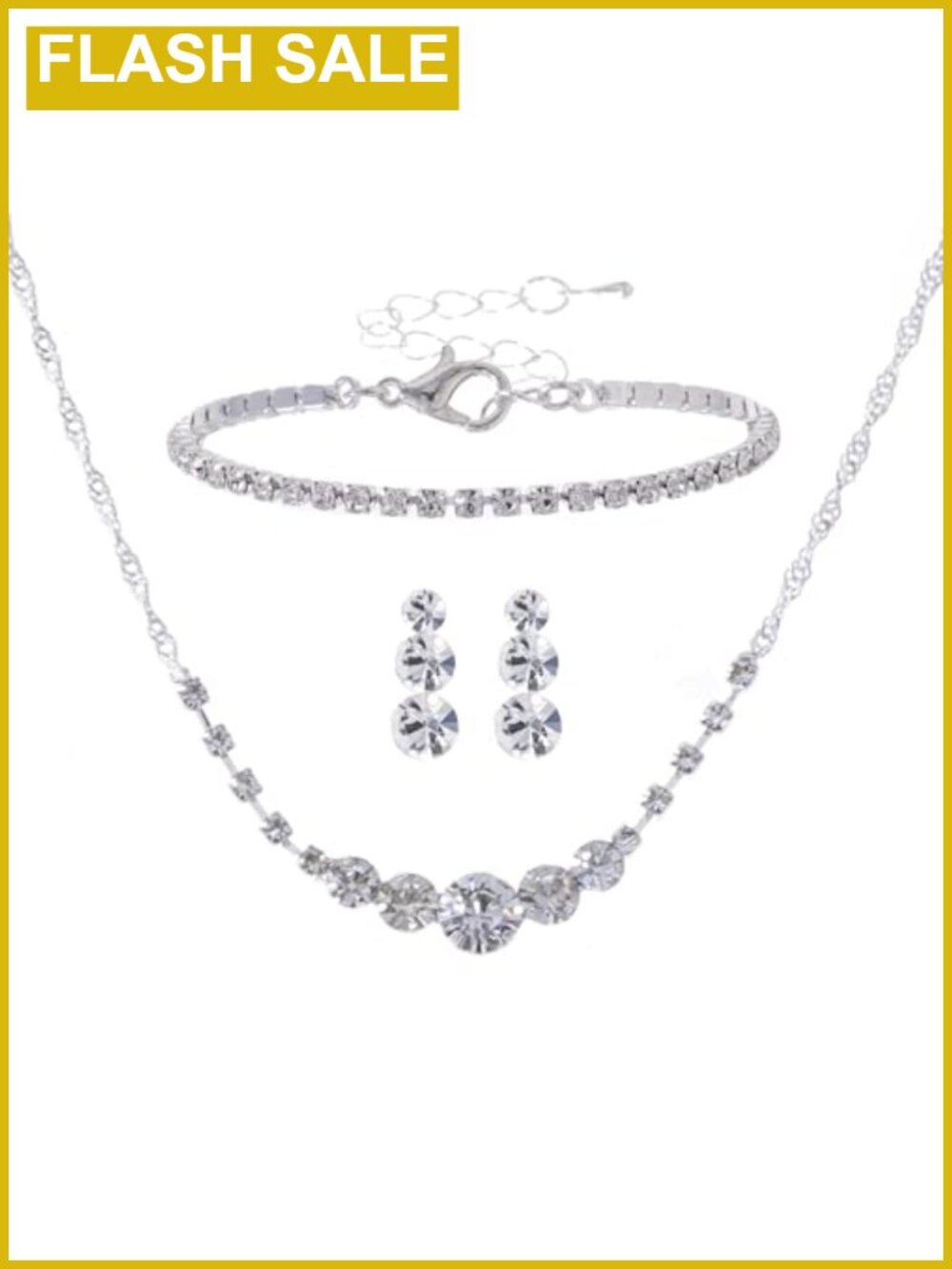 Rhinestone Crystal Bridal Jewelry Set Necklace Earrings Bracelet Wedding